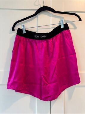 Tom Ford Satin Bike Shorts in Fuchsia with Black Waistband